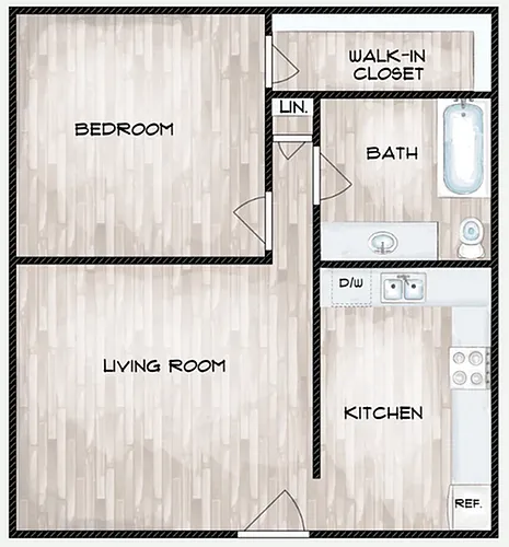 Floor plan Brookhaven One Bedroom, One Bath