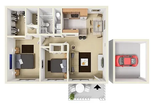 Floor plan 2 Bed/1 Bath/1 Car Detached Garage