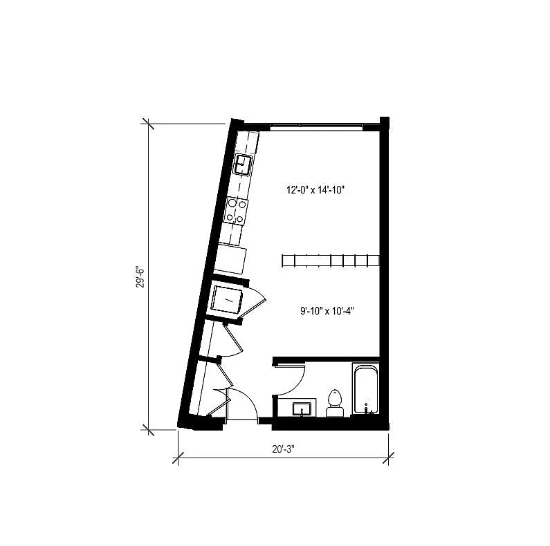 Floor plan 1 Bed/1 Bath Open-A2.1
