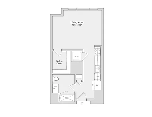 Floor plan Studio 1BA (543 SF)