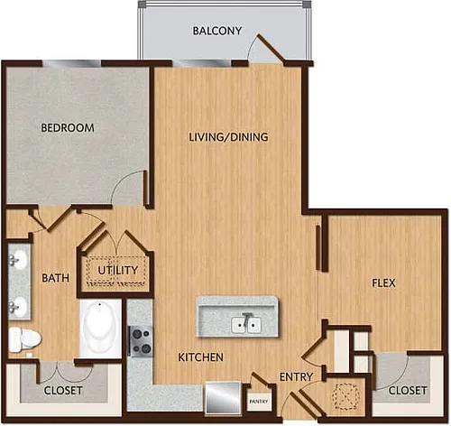 Floor plan FLEX One-Bed with Bonus Room (A7S)