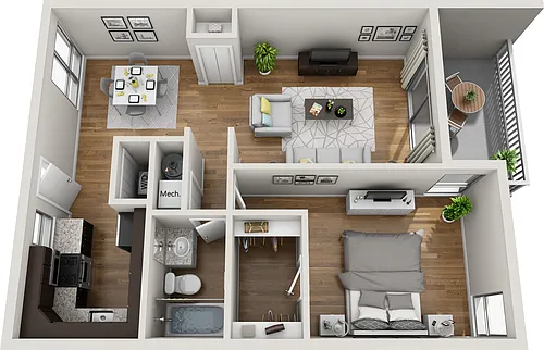 Floor plan 1 Bedroom, 1 Bathroom