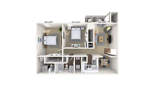 Floor plan 2 Bed, 2 Bath A (80% Income Restricted)