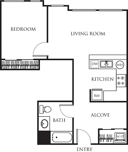 Floor plan One Bedroom with Alcove 600