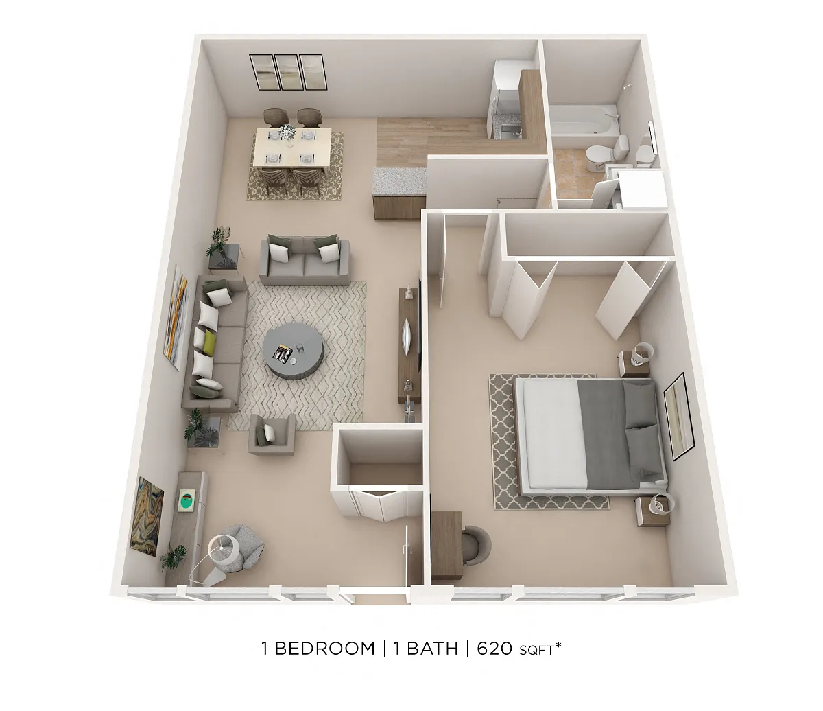 Floor plan One Bedroom - 620 sqft