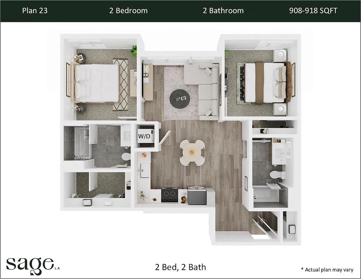 Floor plan 2 Bedroom, 2 Bath Plan 23