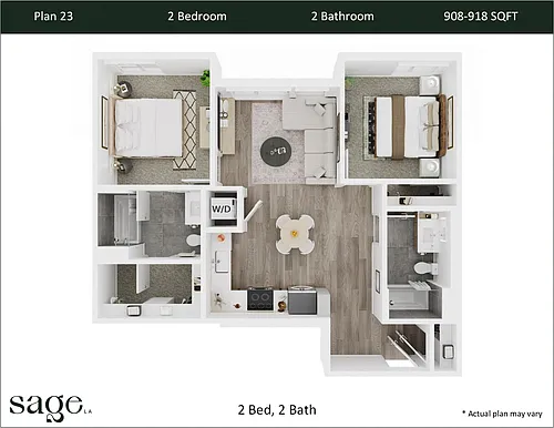 Floor plan 2 Bedroom, 2 Bath Plan 23