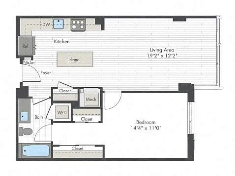 Floor plan 1 Bed/1 Bath-H6