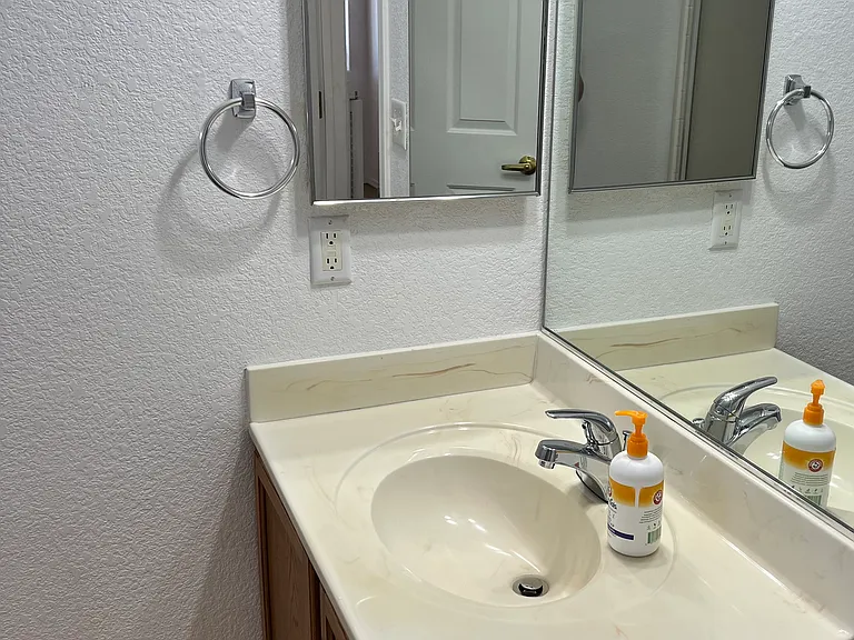 guest bath vanity, mirror & medicine cabinet