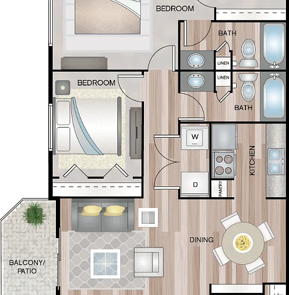 TWO BEDROOMS TWO BATHS 1170 SQFT