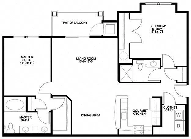Floor plan 2BR 2BA (1167sf) - Sunset