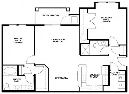 Floor plan 2BR 2BA (1167sf) - Sunset