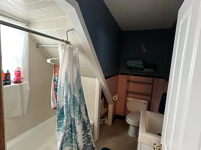 View of the bathroom. furnishings not included.