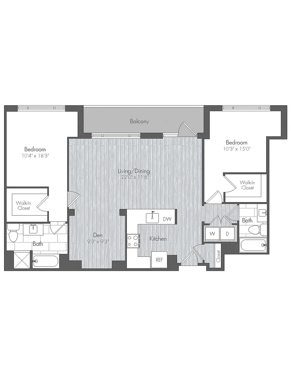 Floor plan 2 Bed 2 Bath Den - BD2