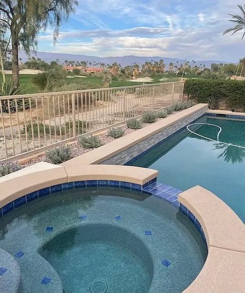 Newly refinished pebble-tech salt-water pool and spa. Very private location. No houses look onto this property.