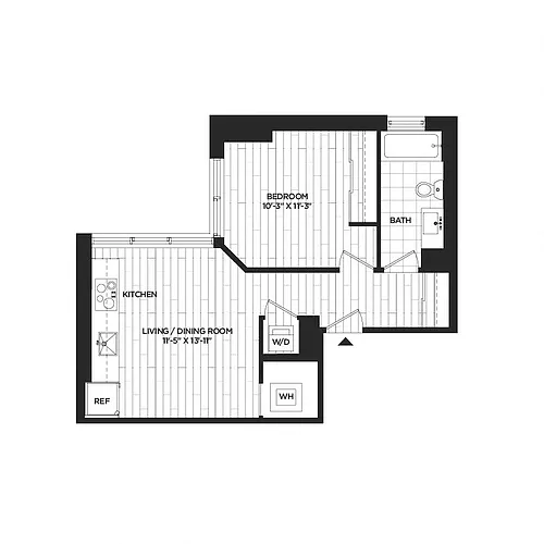Floor plan 1 Bed - 1 Bath | AJ6
