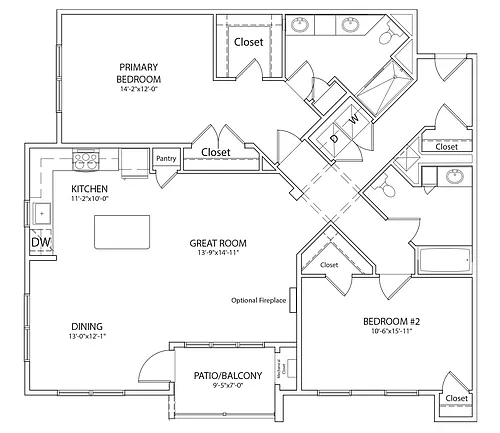 Floor plan 2 Bed 2 Bath D Style