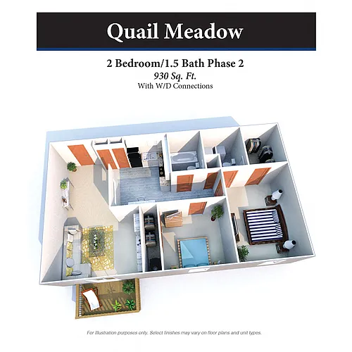 Floor plan Two Bed 1.5 Bath Phase 2 930SqFt