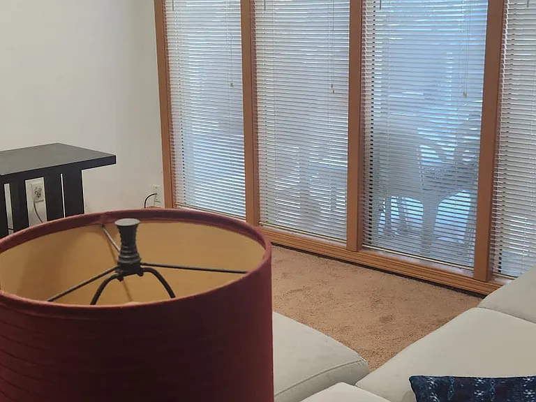 Apartment livingroom with view from breakfast nook
