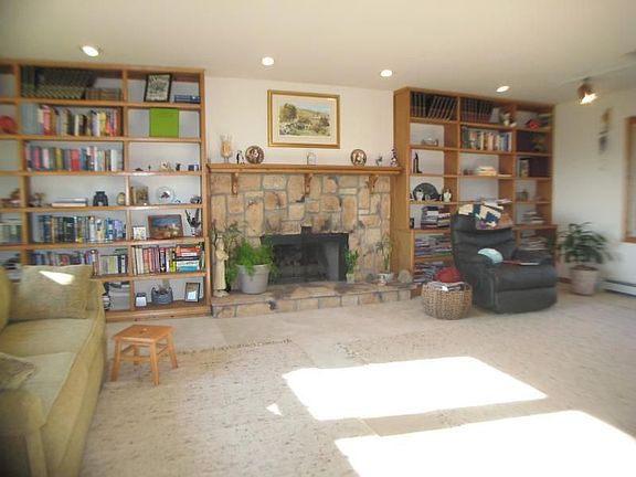 Library - Stone Fireplace, Bookcases, And Plenty Of Natural Light.