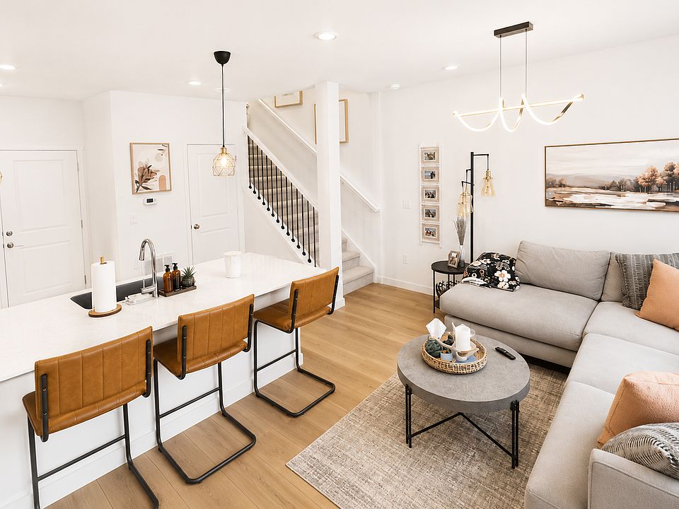 Spacious living room and kitchen area.