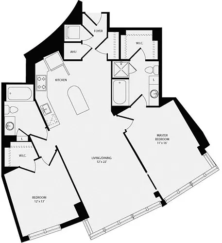 Floor plan 2 Bedrooms AA