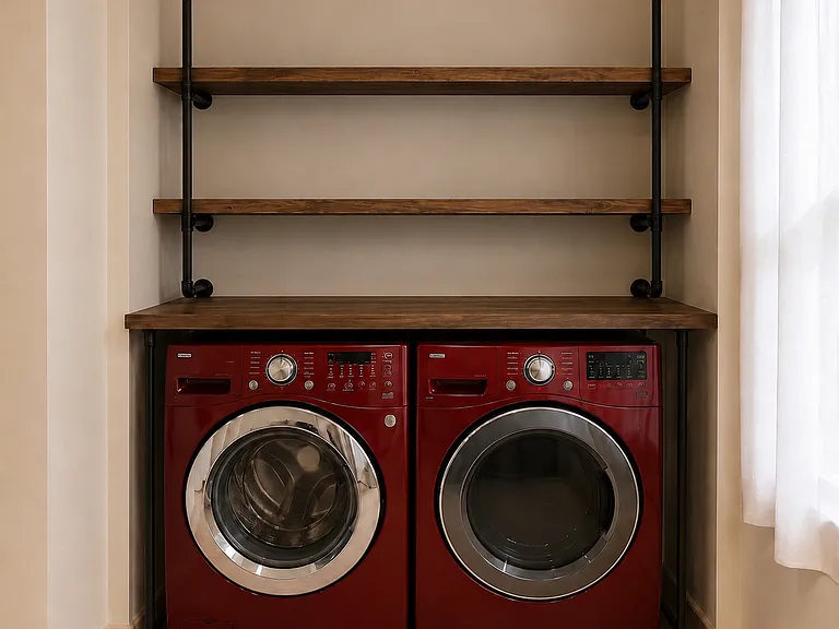Laundry area on the first floor with washer and dryer.