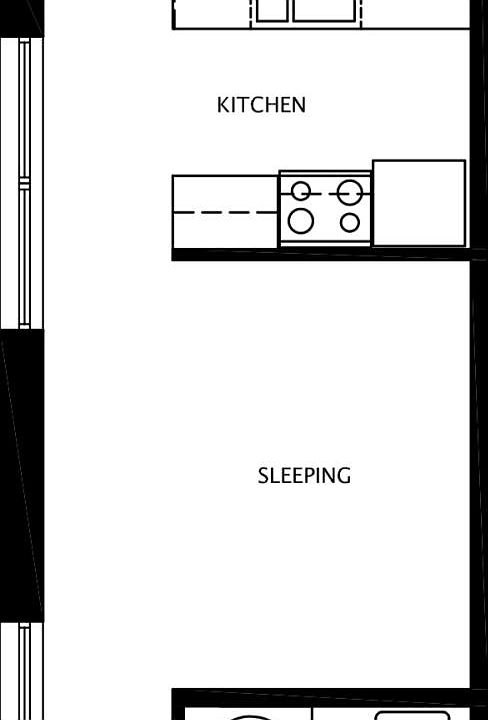 A drafted floor plan for one of our studio units.