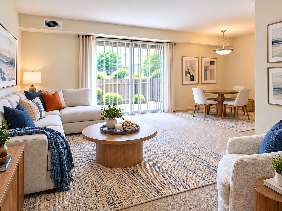 Living/dining area with private patio
