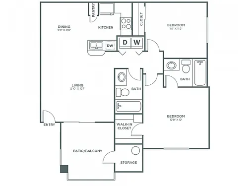Floor plan 2 Bedroom 2 Bath A - Sophisticated