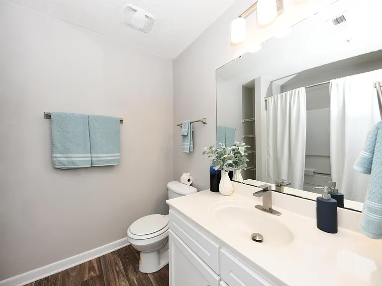 Bright bathroom with generous counterspace