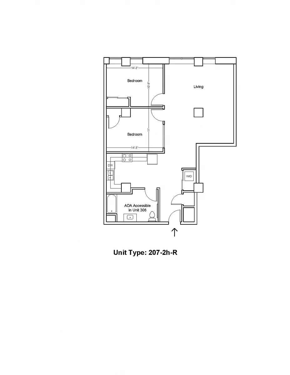 Floor plan 2 Bedroom 1 Bathroom