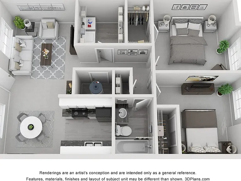 A 3D floor plan rendering of The Lenexa
