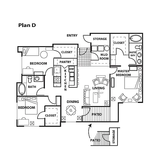 Floor plan 3 Bedroom, 2 Bath