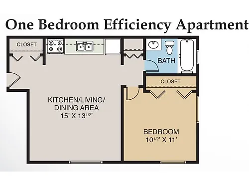 Floor plan 1 Bedroom Efficiency