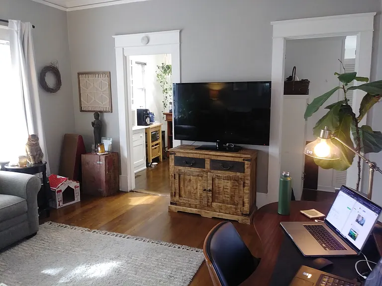 Living Room accessorized by previous tenant.