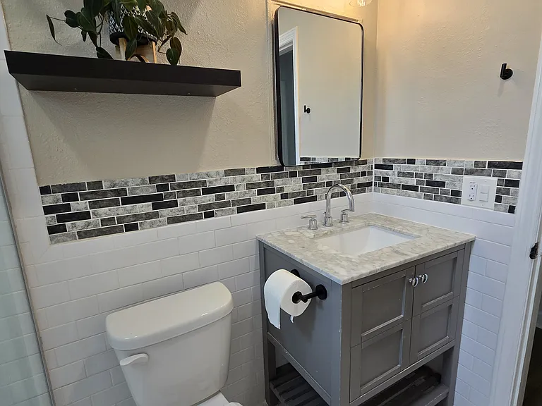 Bathroom vanity and built-in medicine cabinet