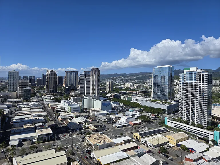City and mountain views