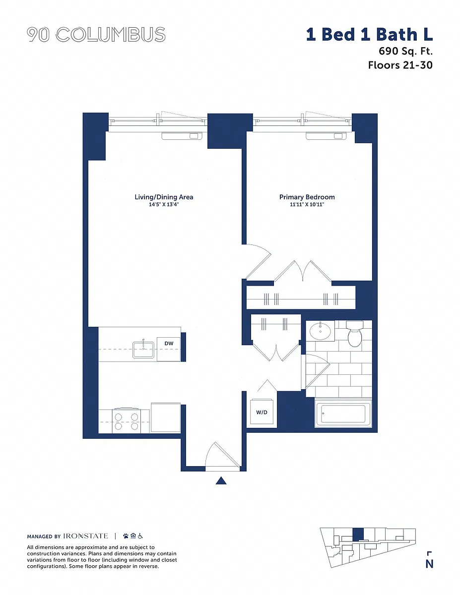 Floor plan 1 Bed 1 Bath L