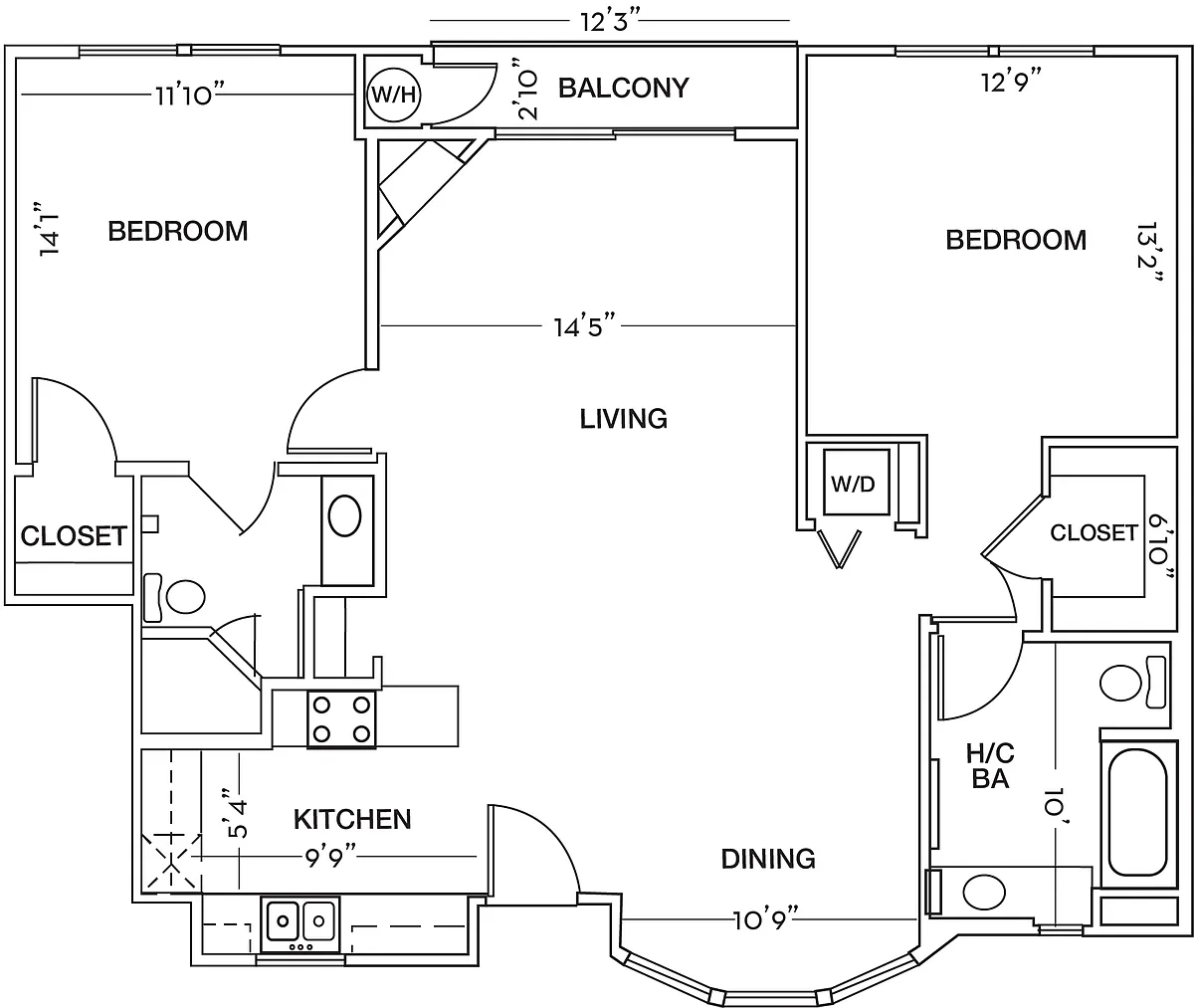 Floor plan 2 Bed 2 Bath Plan D