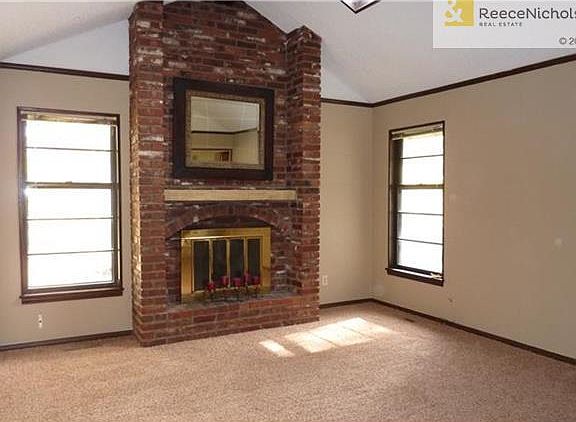 Great room with brick fireplace