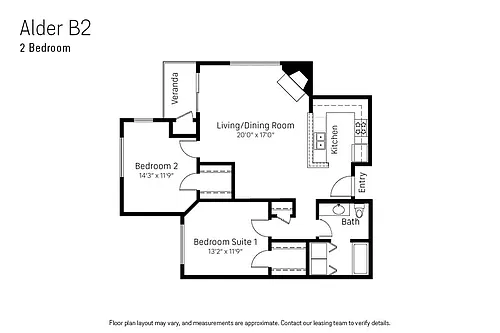 Floor plan Two Bedroom Alder B2