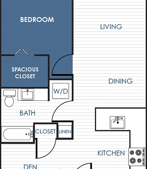 1 Bedroom 1 Bathroom Apartment with Den 11K - 11O Floorplan Diagram
