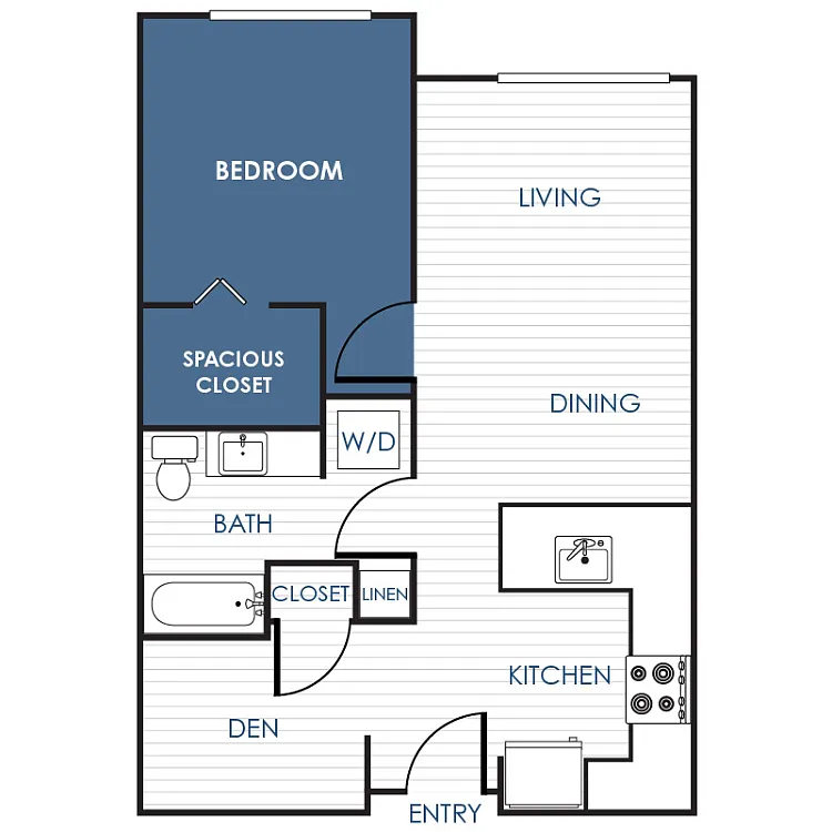 Floor plan 1 Bedroom 1 Bathroom Apartment with Den 11K - 11O