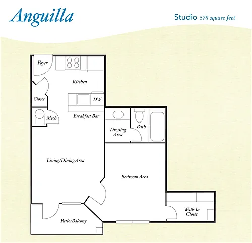 Floor plan S4 - Anguilla - Studio, One Bathroom