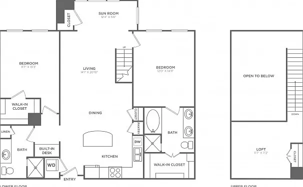 2 Bedroom 2 Bath Loft (1,417 SF) 2 Bedroom 2 Bath Loft (1,417 SF)