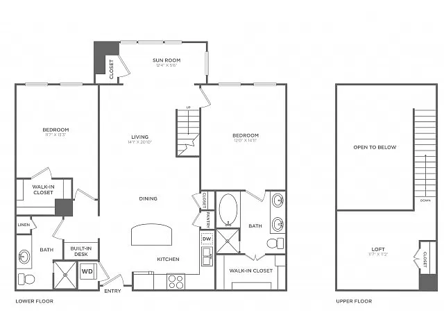 Floor plan 2 Bedroom 2 Bath Loft (1,417 SF)