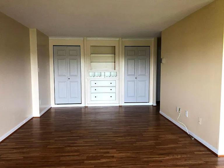 Living room has built-in storage