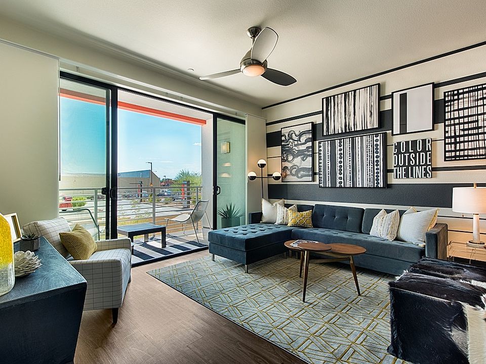 Chic living room space at The Tomscot in South Scottsdale, AZ