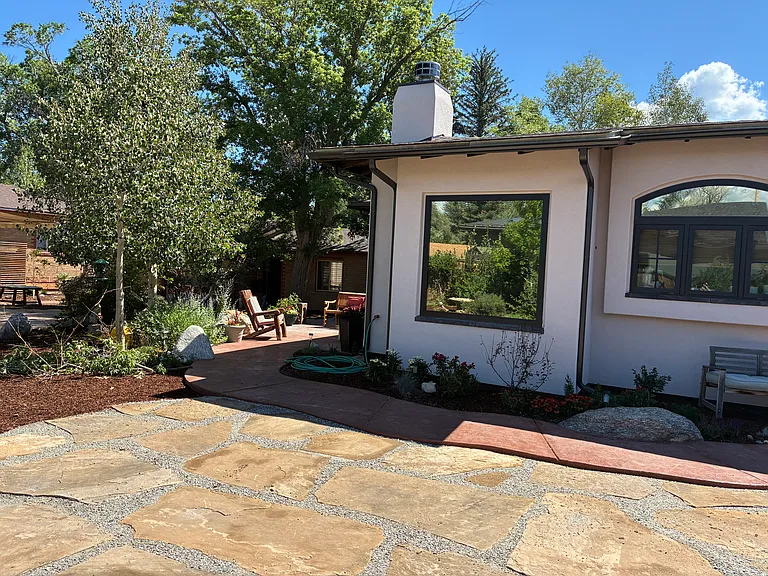 New flagstone additional seated area in the sunshine